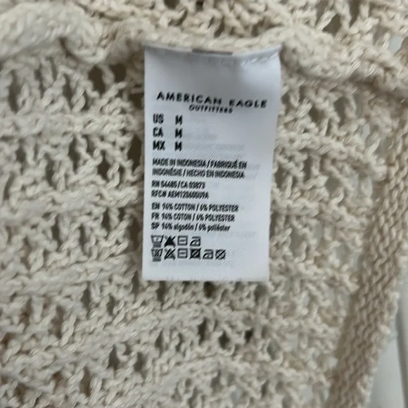 American Eagle Stitched Button Front Cardigan Cream - Picture 5 of 6